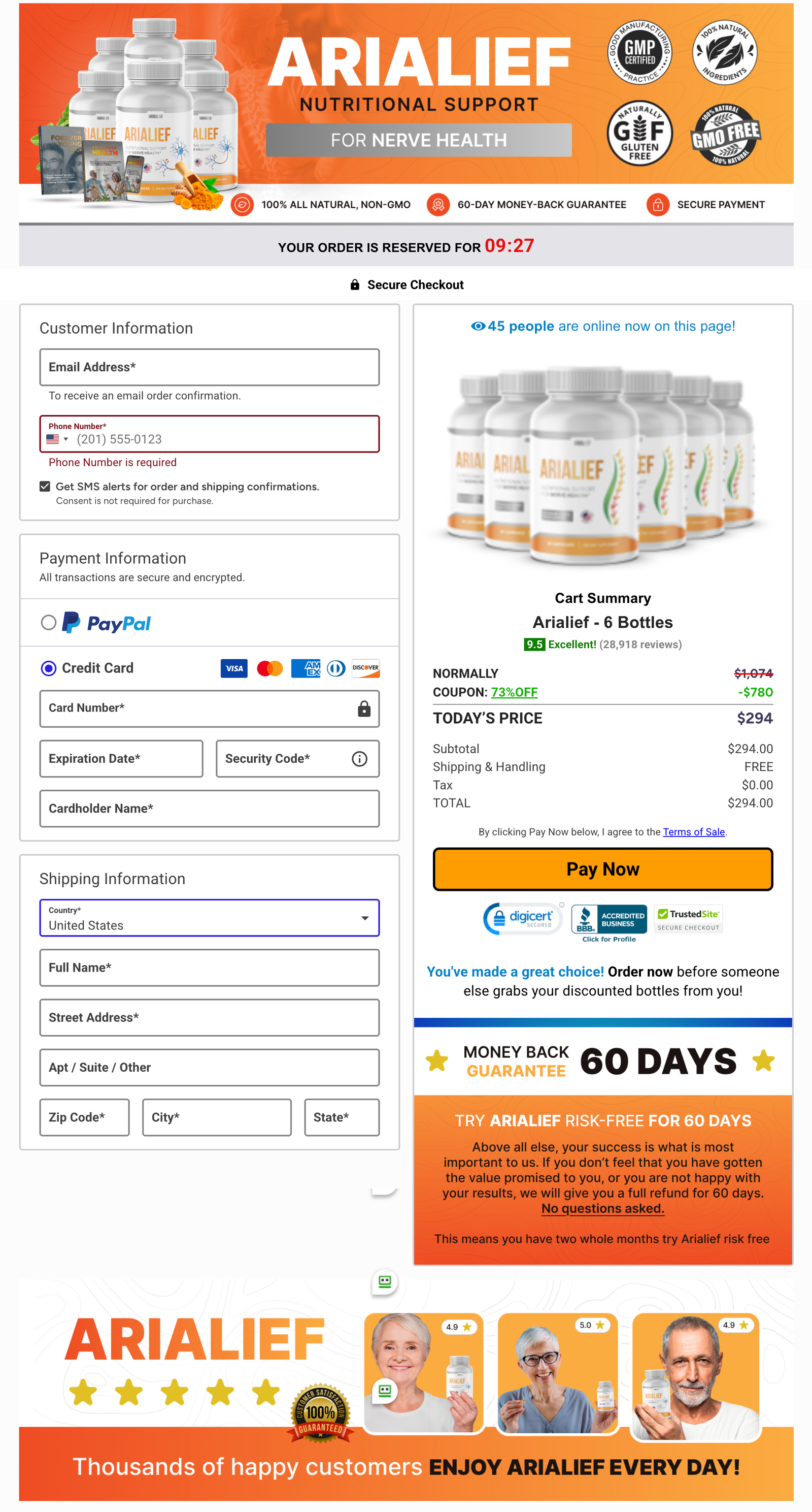 Arialief Official Website Secure Order Page